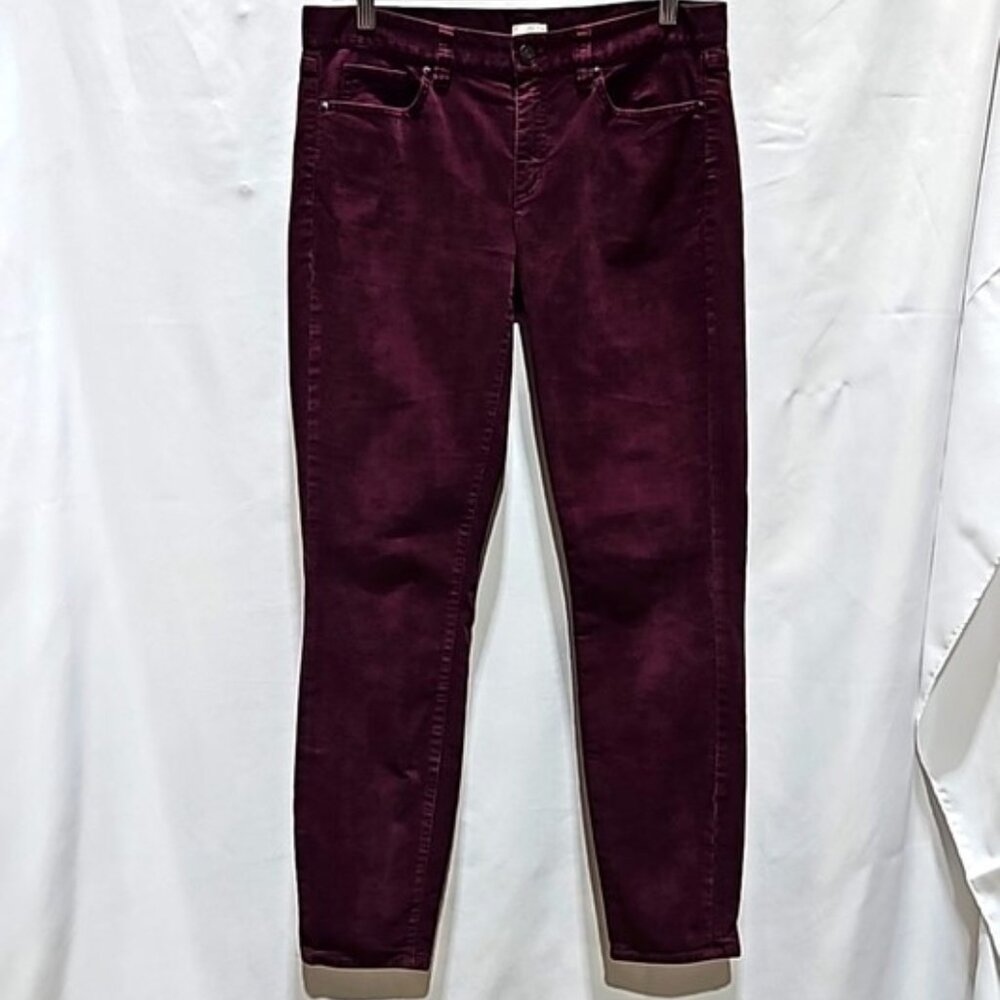 J.Crew, Pants Stretch, Skinny, Sz 28, Burgundy, Corduroy, Fitted, Cotton, Jeans.